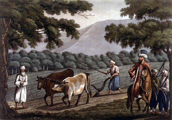 Landbruk i Syria, gravert av Joseph Constantine Stadler (fl.1780-1812) pub. av J. White av Cooper (after) Willyams