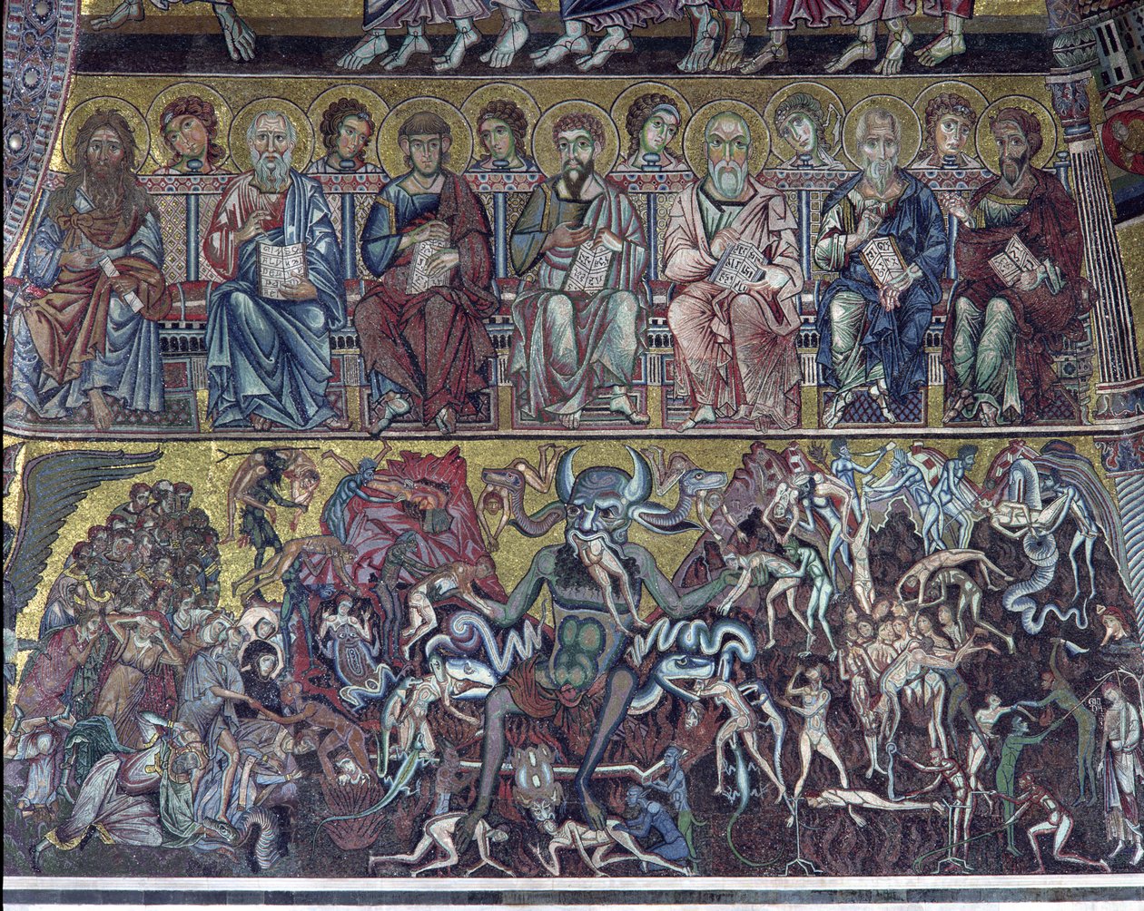 Helvete, detalj av den siste dommen fra hvelvet over apsis, 1225 mosaikk av Coppo di Marcovaldo