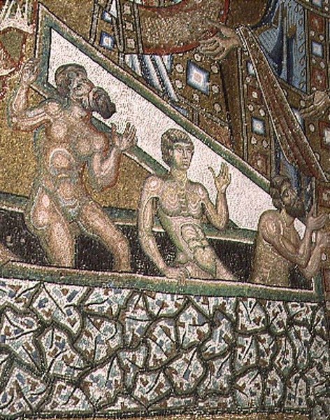 The Last Judgement, detalj av det fordømte inn i helvete, fra hvelvet over apsis av Coppo di Marcovaldo