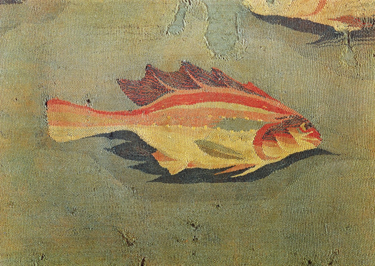 Detalj av en fisk fra et billedvev, fra Antinoe, ullteppe fra 2.-3. århundre av Coptic