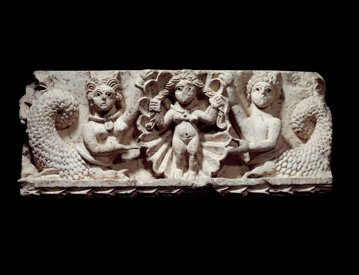 Koptisk kunst: fødselen til Venus (Aphrodite). kalksteinsrelieff fra Egypt. 5. århundre e.Kr. Søn 0,71x0,29 m Paris, musee du Louvre av Coptic