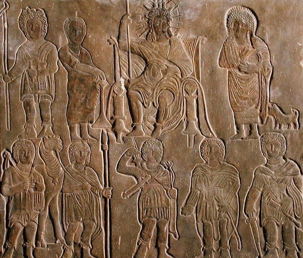 Relieff som viser en guddommelig romersk keiser som mottar hyllest fra egyptiske nomader av Coptic