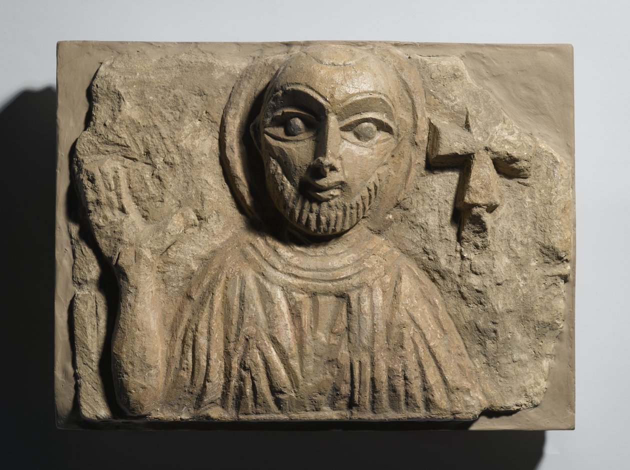 Byste av en helgen, fra Egypt, 4.-5. århundre (malt kalkstein) av Coptic Coptic