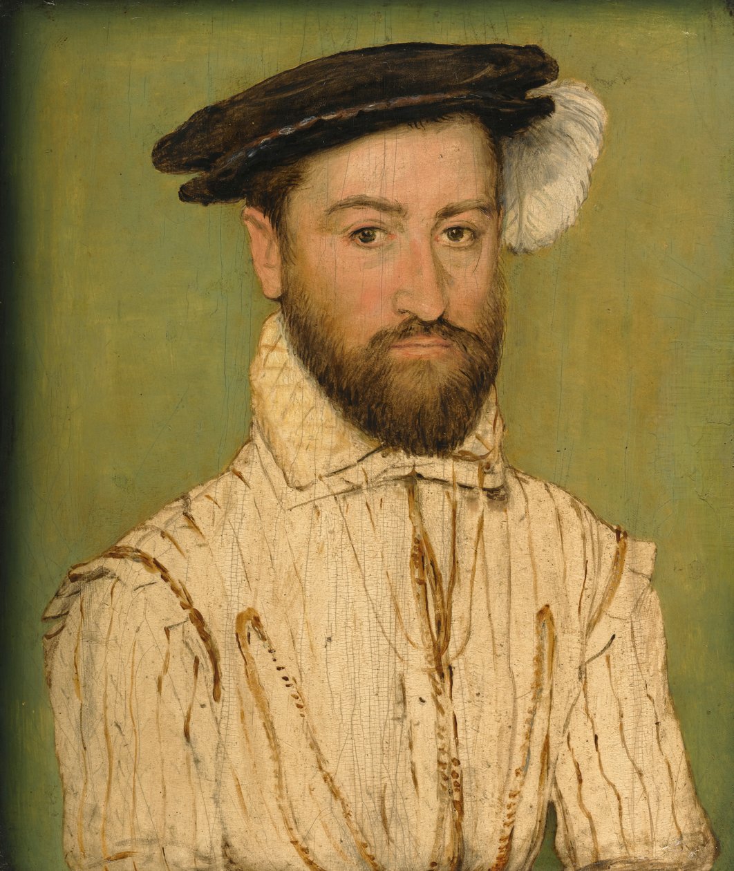 Portrett av en skjeggete herre, i en svart beret med hvit fjærdrakt av Corneille de Lyon