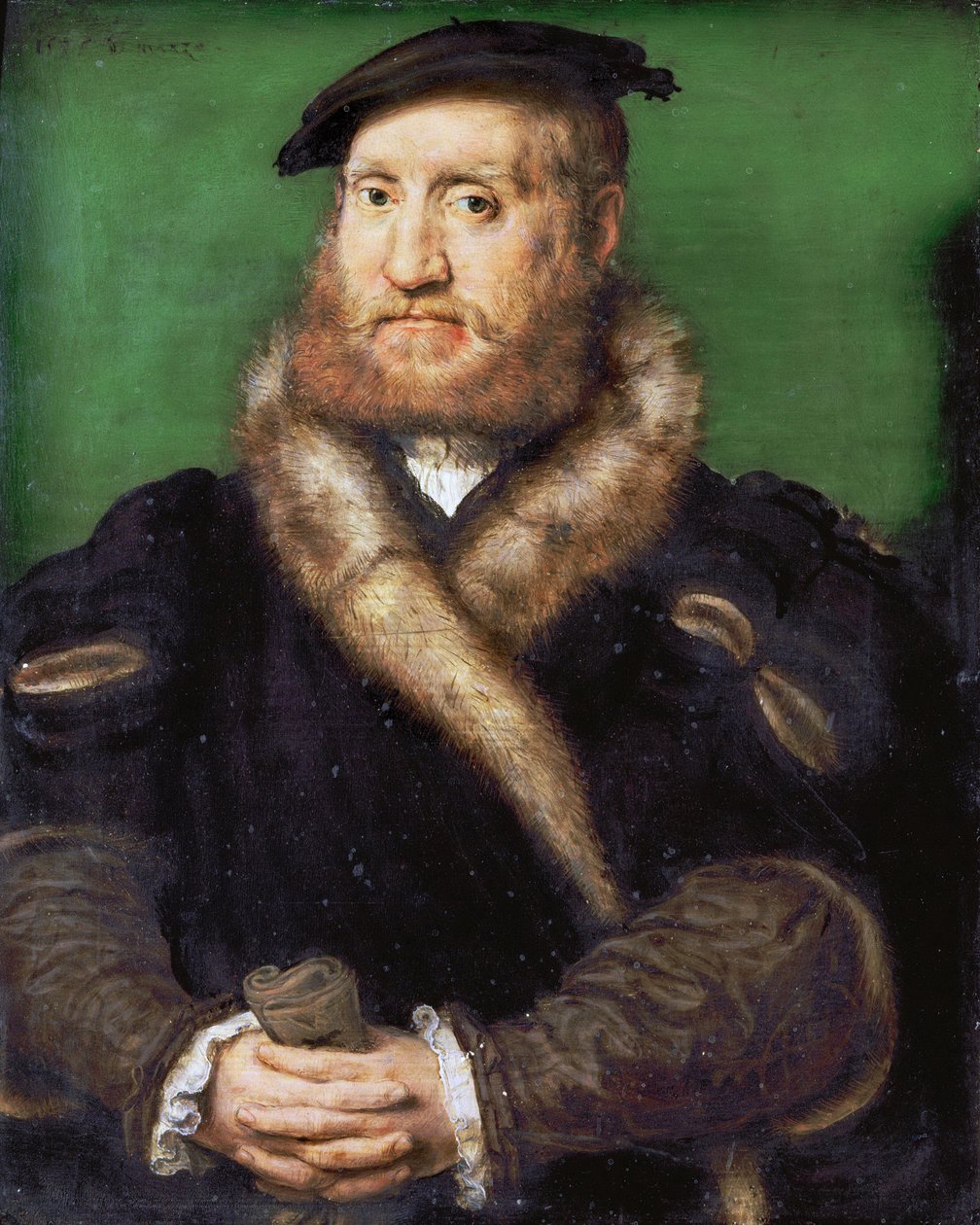 Renessanse: Portrett av en skjeggete mann med pels fra Corneille de Lyon (1500/10-1575) av Corneille de Lyon