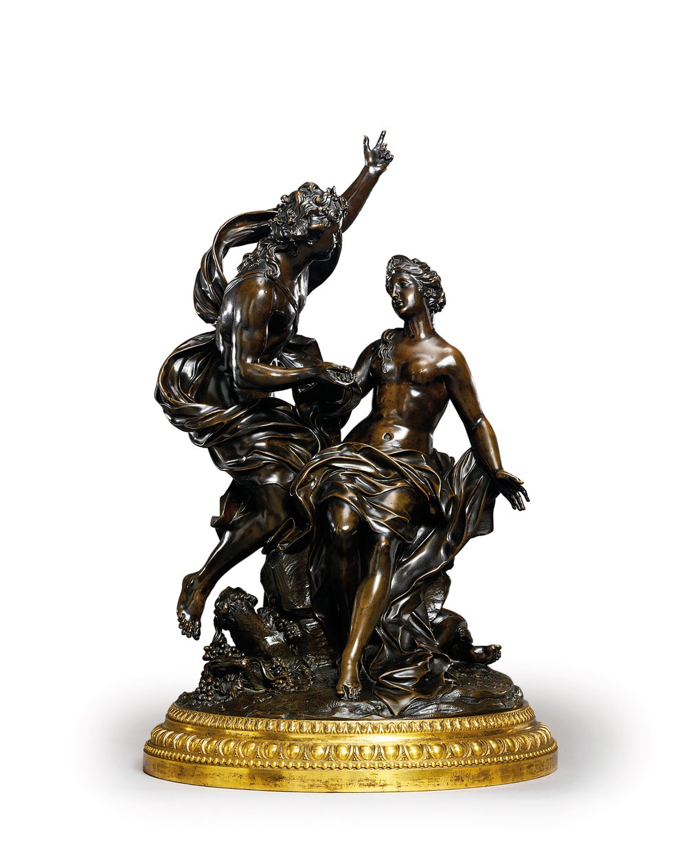 En Louis XIV bronsegruppe som representerer Bacchus og Ariadne, ca. 1704 (bronse med forgylt base) av Corneille van Cleve