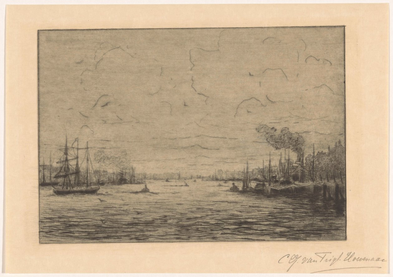 Utsikt over Maas nær Rotterdam av Cornelia Christina Johanna van Trigt Hoevenaar (signed by artist)
