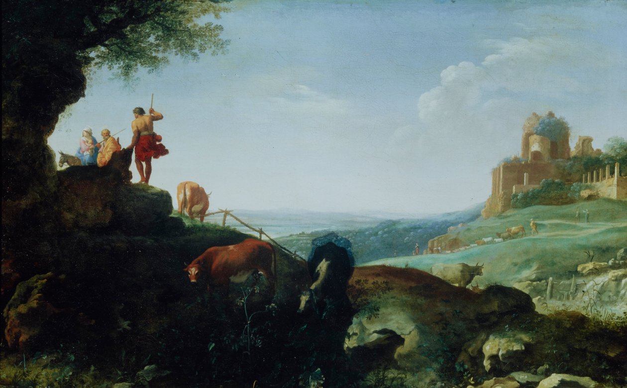 Landskap med flyet til Egypt av Cornelis van Poelenburch
