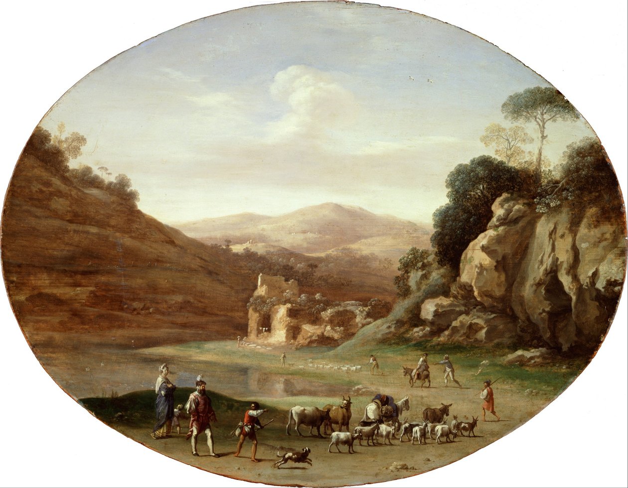 Dal med ruiner og figurer av Cornelis van Poelenburch