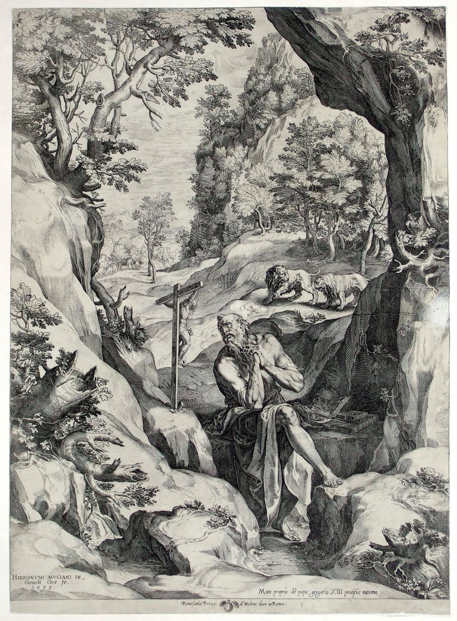 Saint Jerome Penitent in the Wilderness av Cornelis Cort