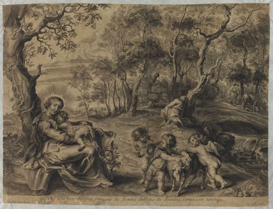 Resten av den hellige familien med døperen Johannes av Cornelis Galle the Elder