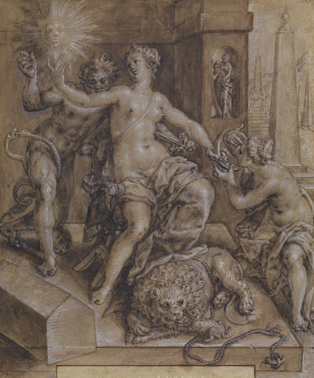 Design for den sentrale delen av The Mirror of Virtue av Cornelis Ketel