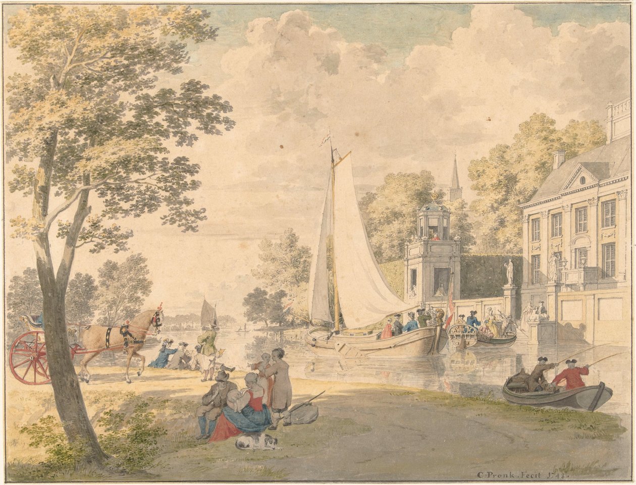 Sommerlandskap med lystbåter av Cornelis Pronk
