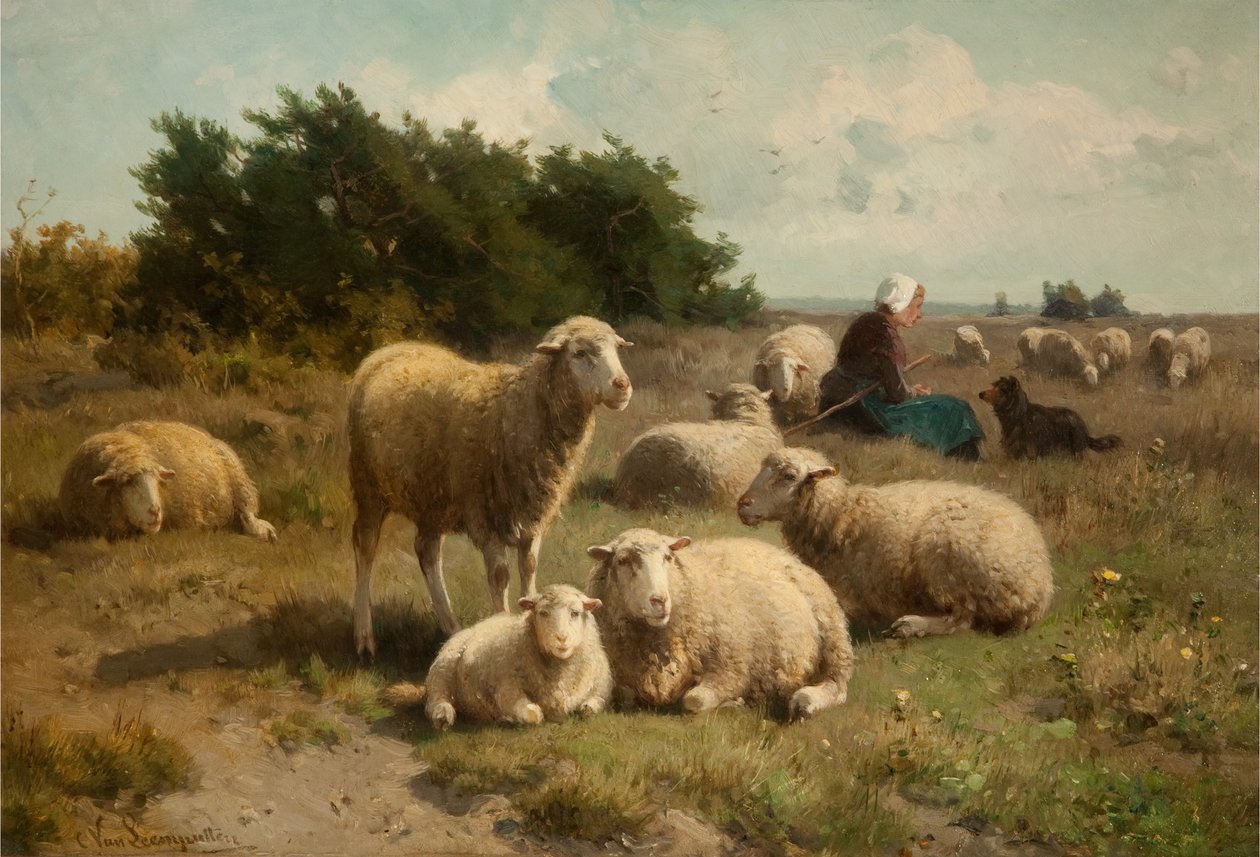 Nederlandsk landskap med gjeterinne av Cornelis van Leemputten