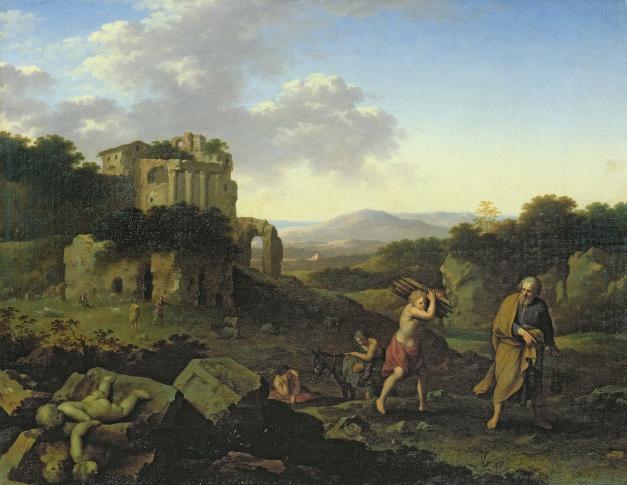 Landskap med Abraham og Isak av Cornelis van Poelenburgh or Poelenburch