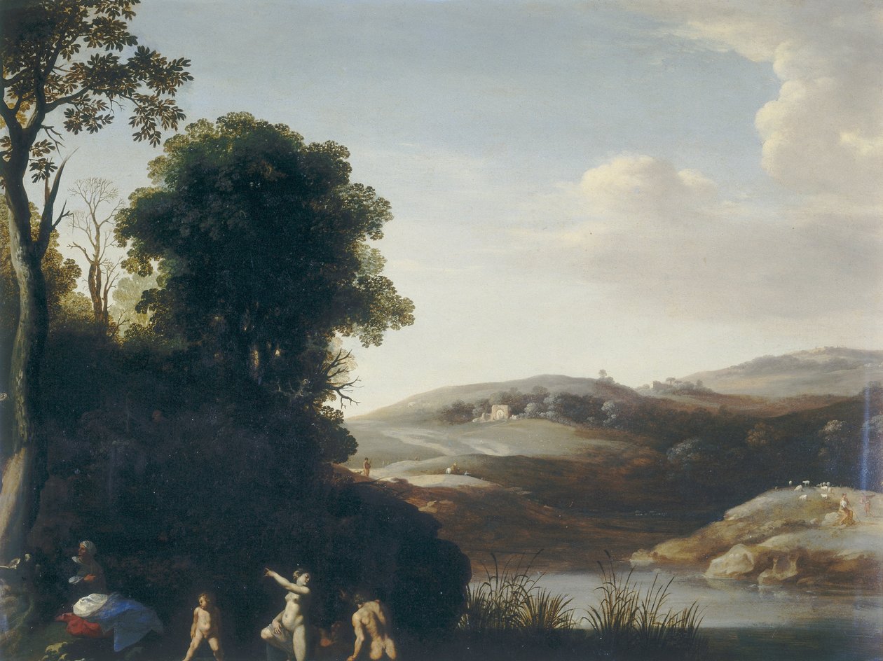 Landskap med badende av Cornelis van Poelenburgh or Poelenburch