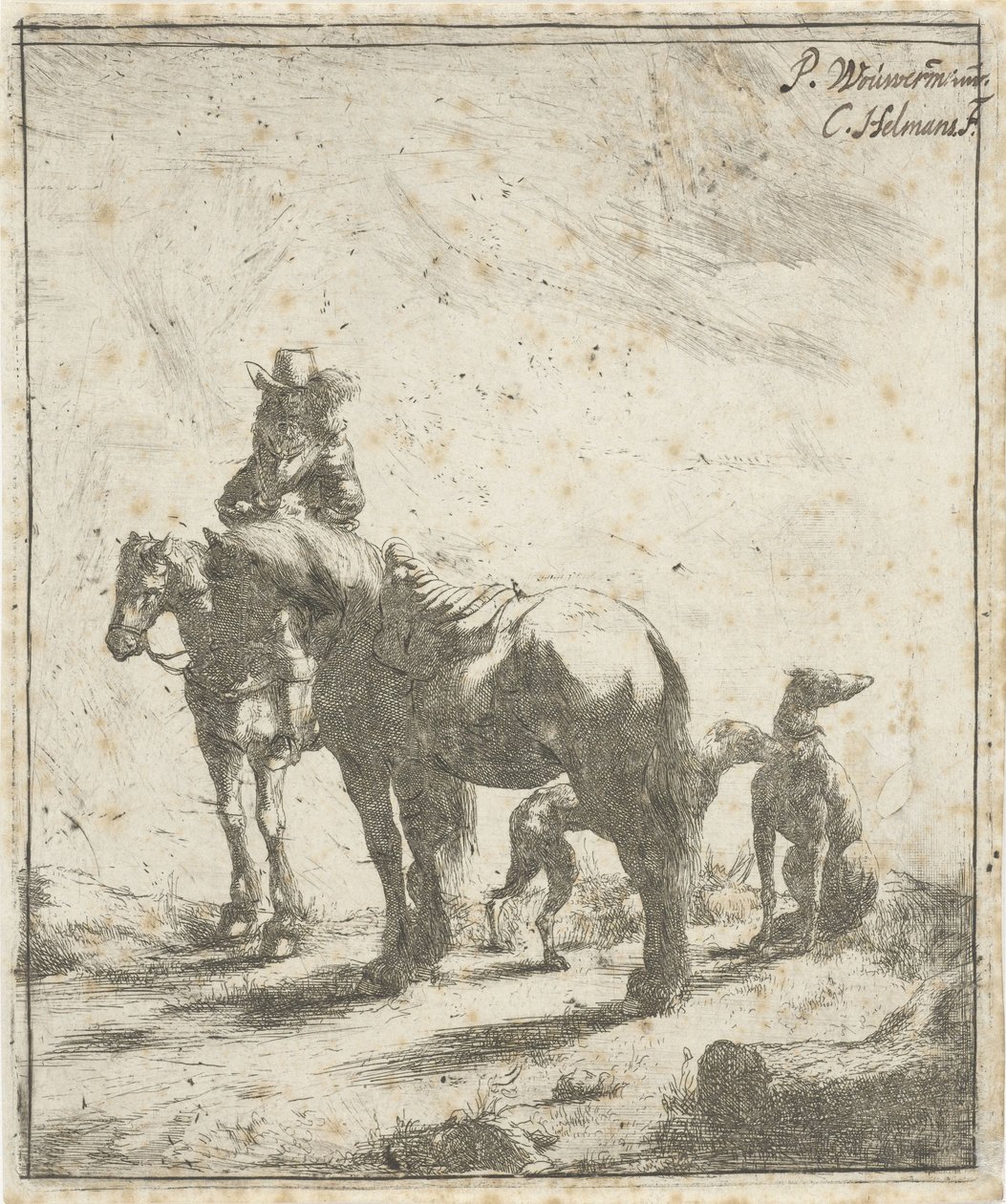 Rytter med to hester og to hunder av Cornelis A. Hellemans