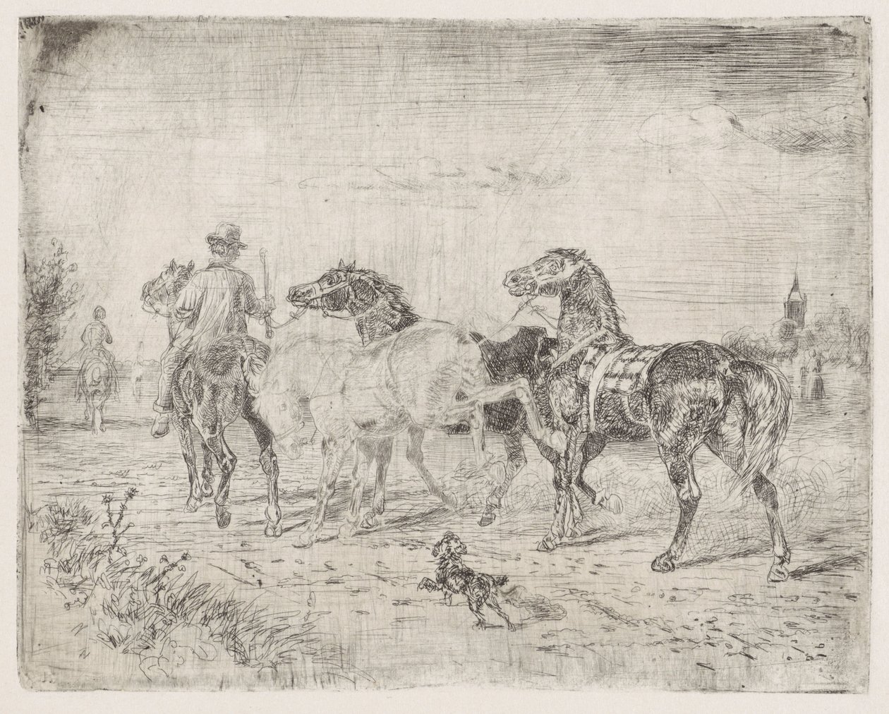 Ryttere med hester av Cornelis Albertus Johannes Schermer
