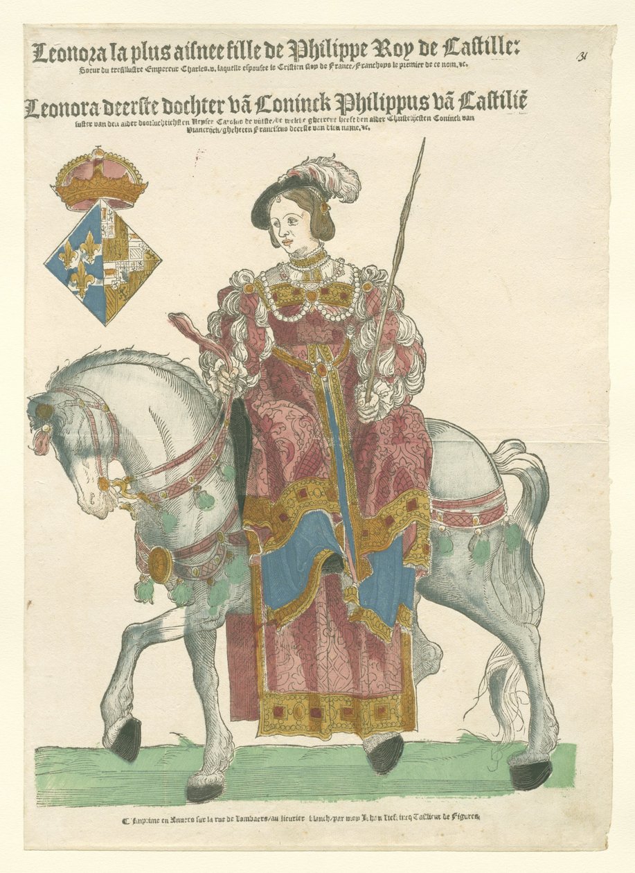 Portrett av Eleanor av Frankrike på hesteryggen av Cornelis Anthonisz. (manner of)