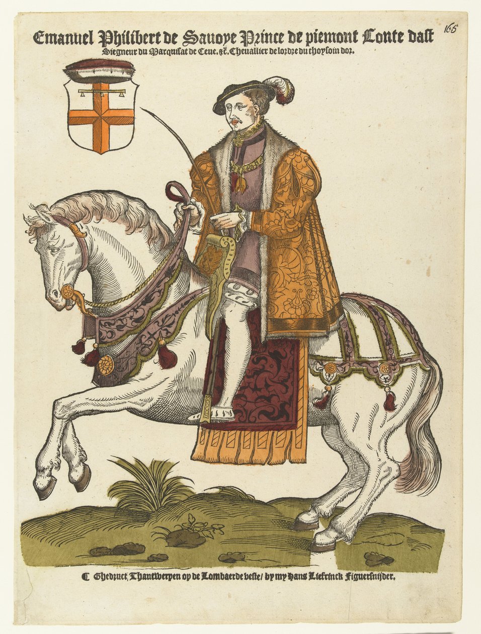 Portrett av Emanuel Philibert av Savoy til hest av Cornelis Anthonisz. (manner of)