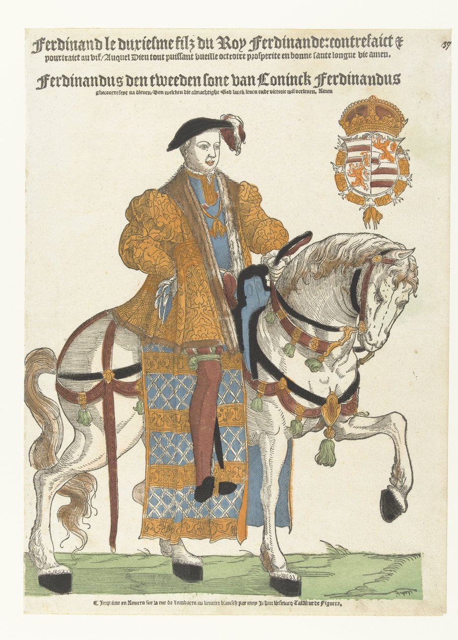 Portrett av Ferdinand av Tyrol på hesteryggen av Cornelis Anthonisz. (manner of)