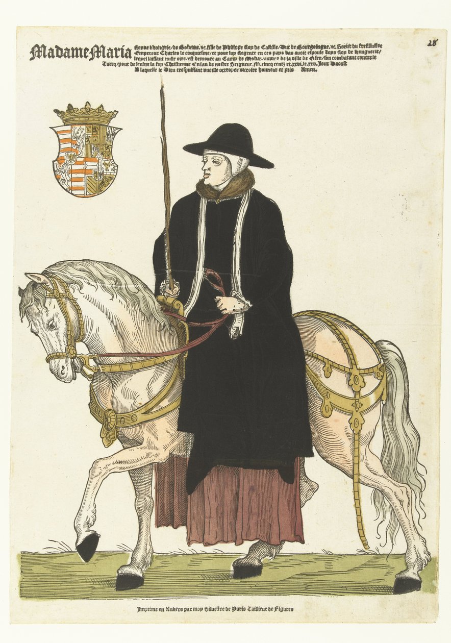 Portrett av Maria av Ungarn på hesteryggen av Cornelis Anthonisz. (manner of)