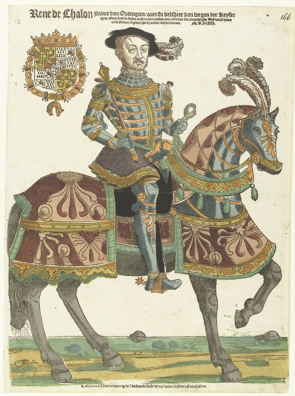Portrett av René de Châlon på hesteryggen av Cornelis Anthonisz. (manner of)