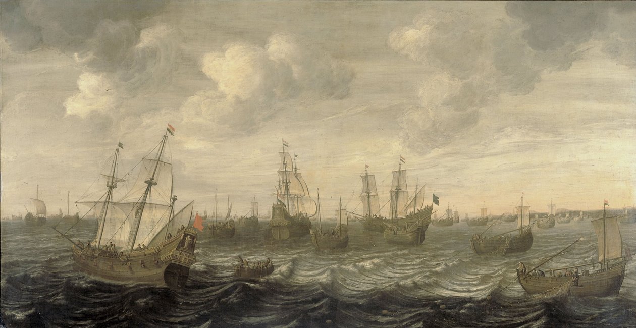 Den nederlandske sildflåten på fiskeplassene (olje på lerret) av Cornelis Beelt