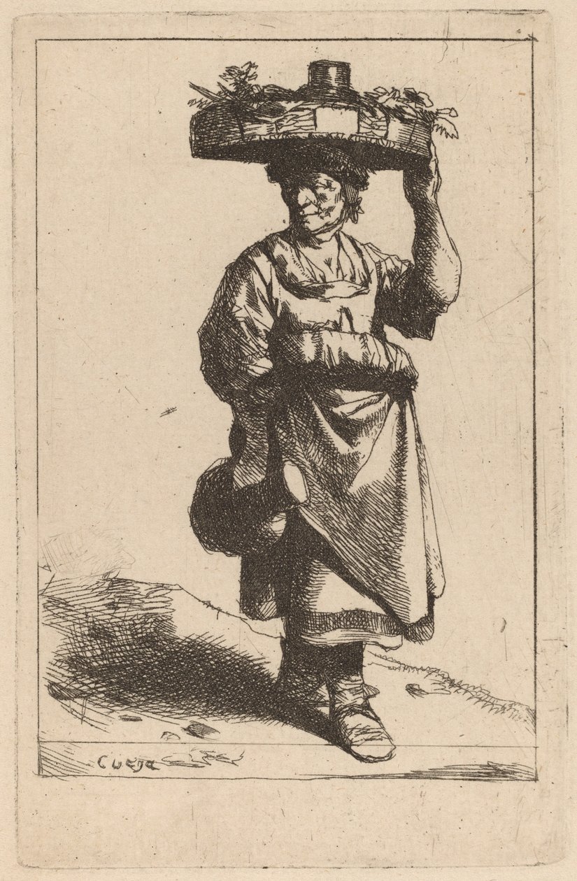 Kvinne som bærer en kurv av Cornelis Pietersz Bega