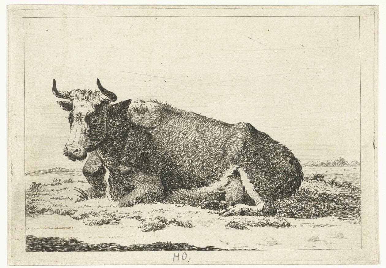 Landskap med liggende ku med horn Kyr (serietittel) av Cornelis  Bisschop