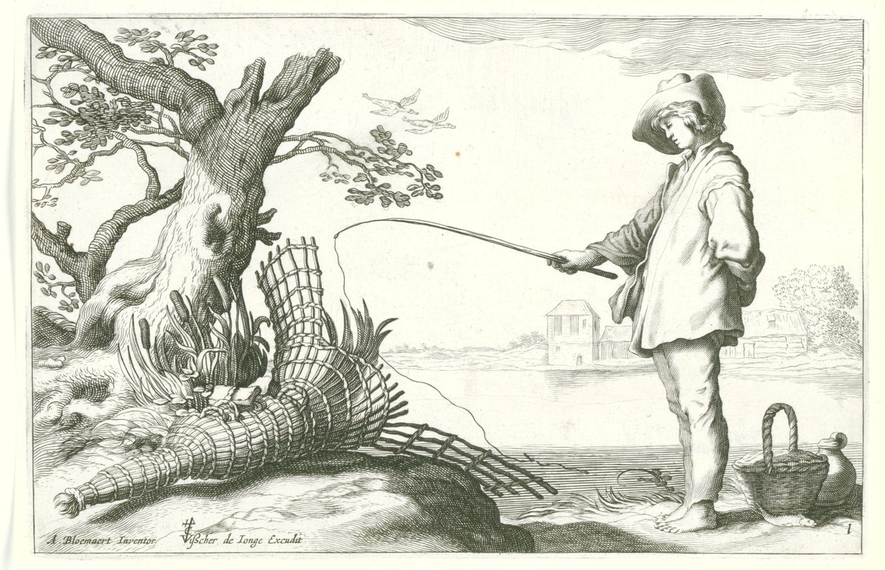 Den unge fiskeren Fire pastorale scener (serietittel) av Cornelis Bloemaert (II) (possibly)
