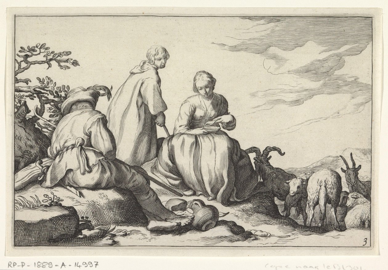 sauegjetere Fire pastorale scener (serietittel) av Cornelis Bloemaert (II) (possibly)