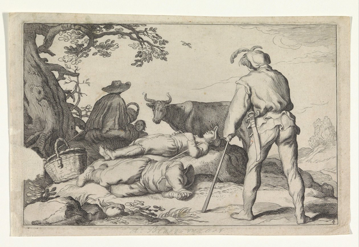 Veehoeders Fire pastorale scener (serietittel) Fritidsfryd (serietittel) av Cornelis Bloemaert (II) (possibly)