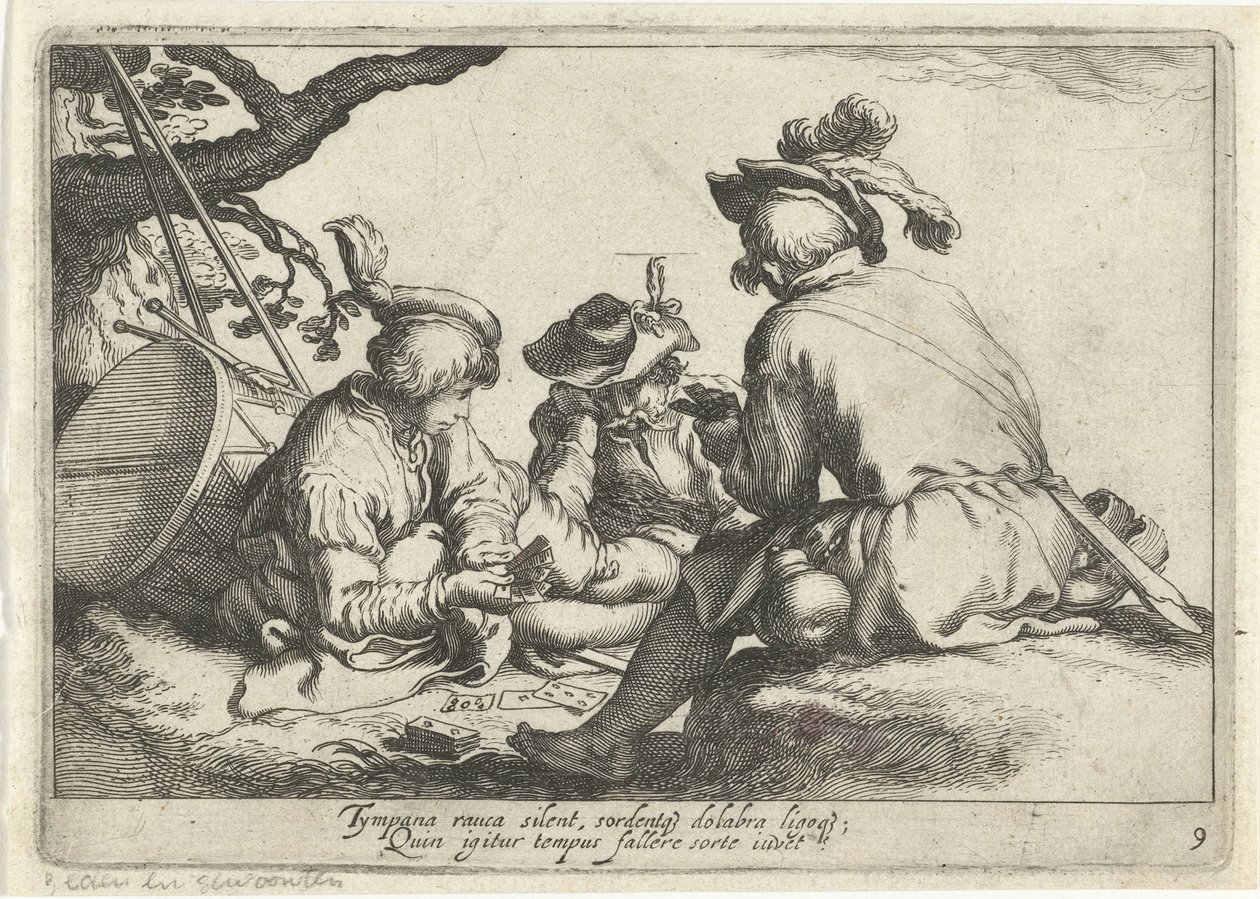 Kortspillende soldater Pastorale scener (serietittel) Otia delectant (serietittel) av Cornelis Bloemaert (II)