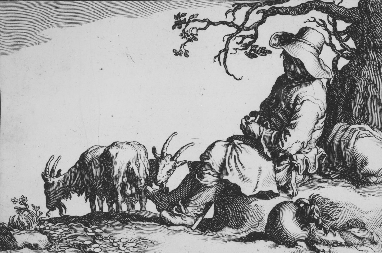 Pastoral med geitegjeter og geiter, fra serien Sixteen Peasant Subjects, 1600-tallet. av Cornelis Bloemaert
