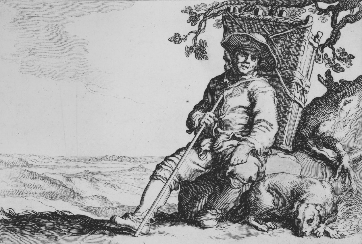 Reisende med hund, fra serien Sixteen Peasant Subjects, 1600-tallet. av Cornelis Bloemaert