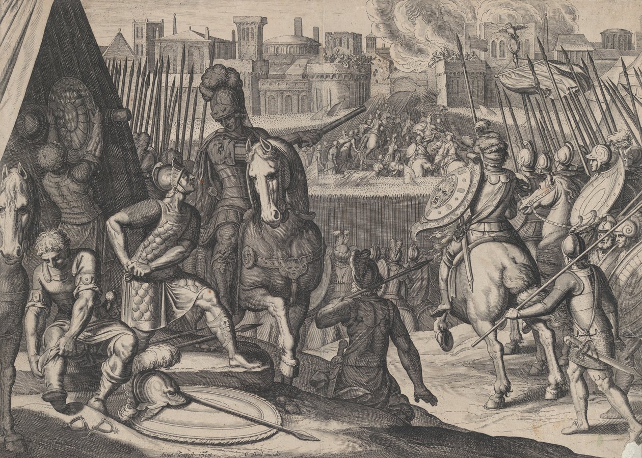 Plate 2: Byen Roma tatt av konstabel av Bourbon, fra triumfene til Charles V, 1614. av Cornelis Boel