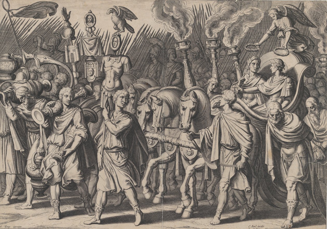 Plate 7: Triumfprosesjon etter seier over tyrkere, fra triumfene til Charles V, 1614. av Cornelis Boel
