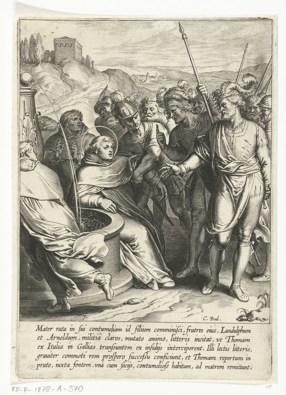 Thomas blir kidnappet av brødrene sine The Life of Saint Thomas Aquinas (serietittel) av Cornelis Boel