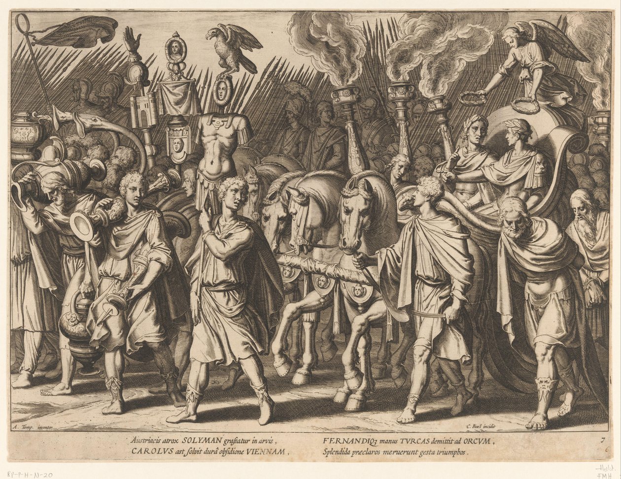 Seiersmarsj av Charles V og broren Ferdinand I etter frigjøringen av Wien, 1529 Triumphs of Charles V (serietittel) av Cornelis Boel