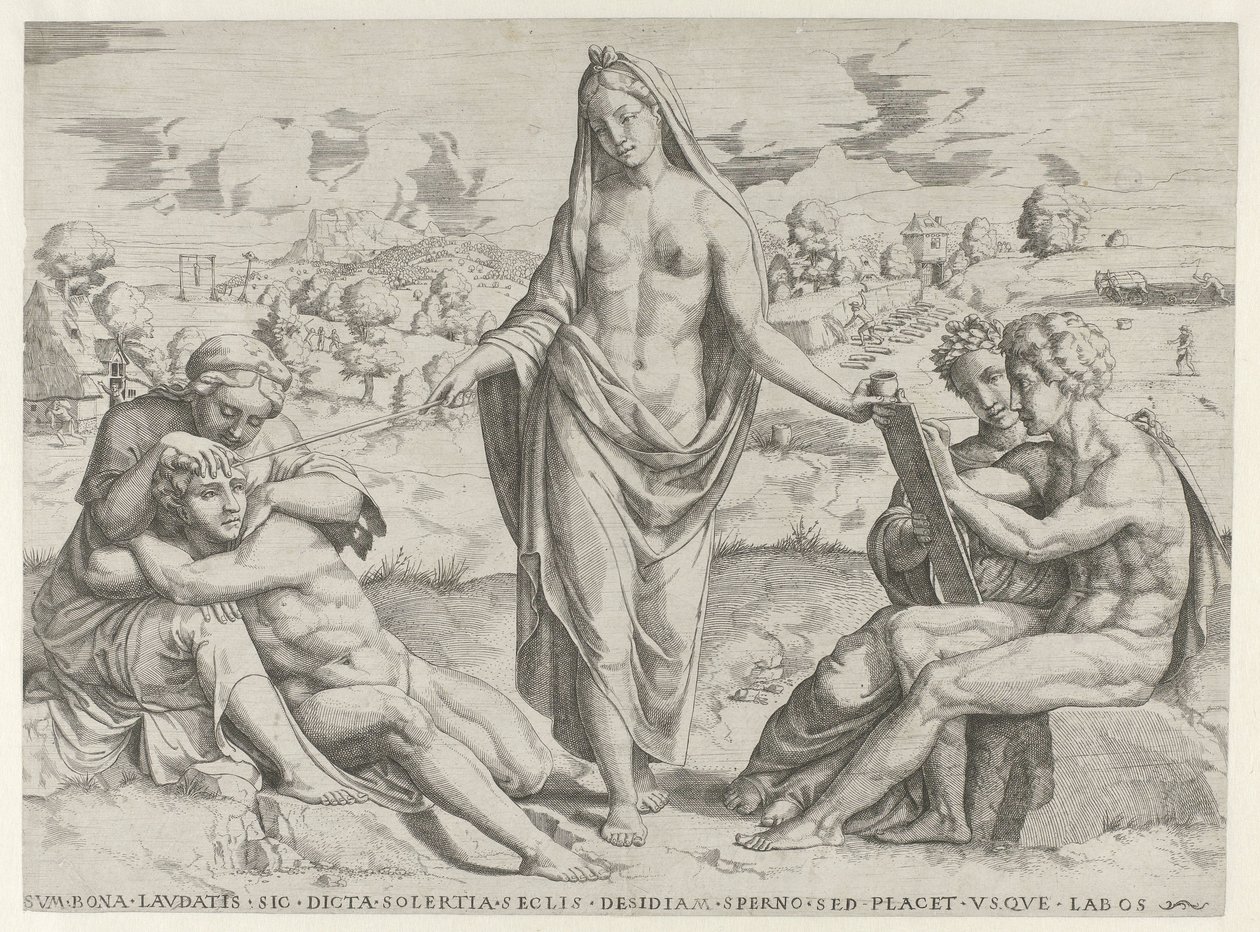 Oppfinnsomhet belønner flid og straffer latskap av Cornelis Bos (attributed to)