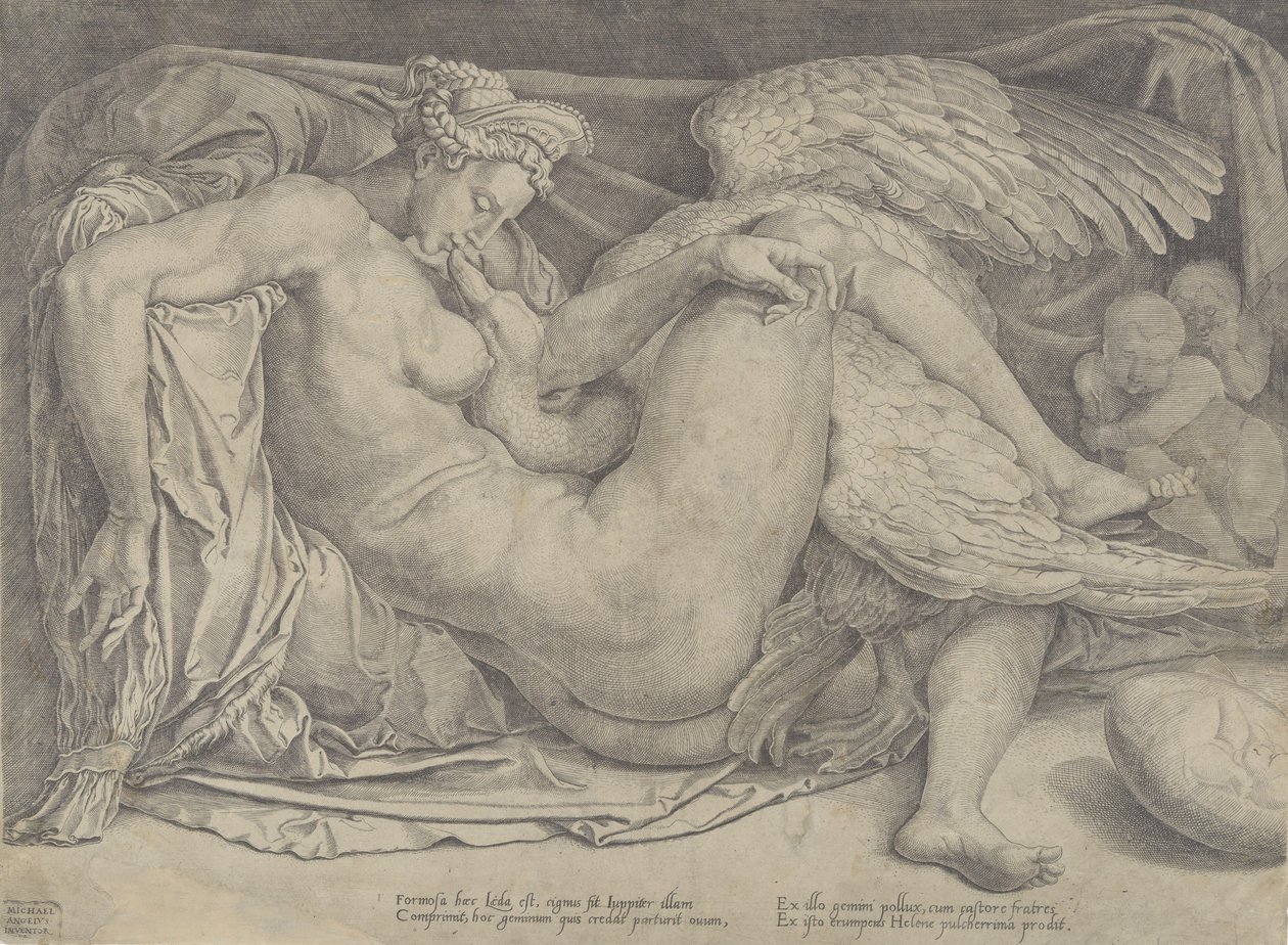 Leda og svanen, 1544-66. av Cornelis Bos