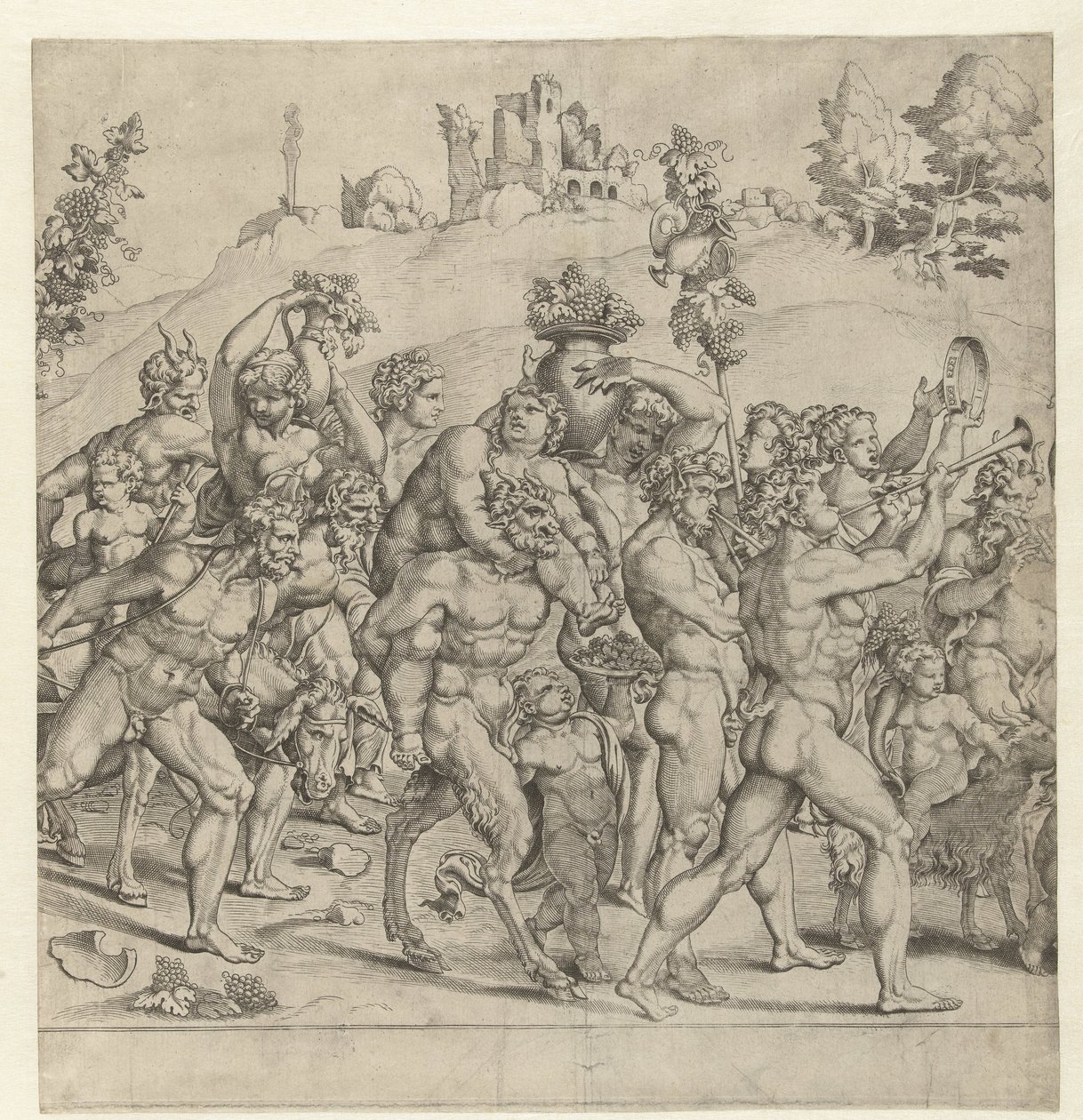 Triumf av Bacchus, midtplate av Cornelis Bos