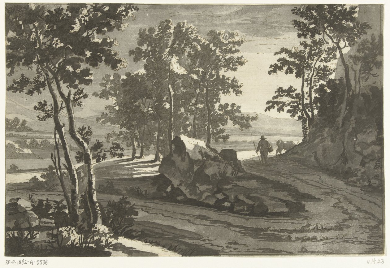 Skoglandskap med fører av Cornelis Brouwer