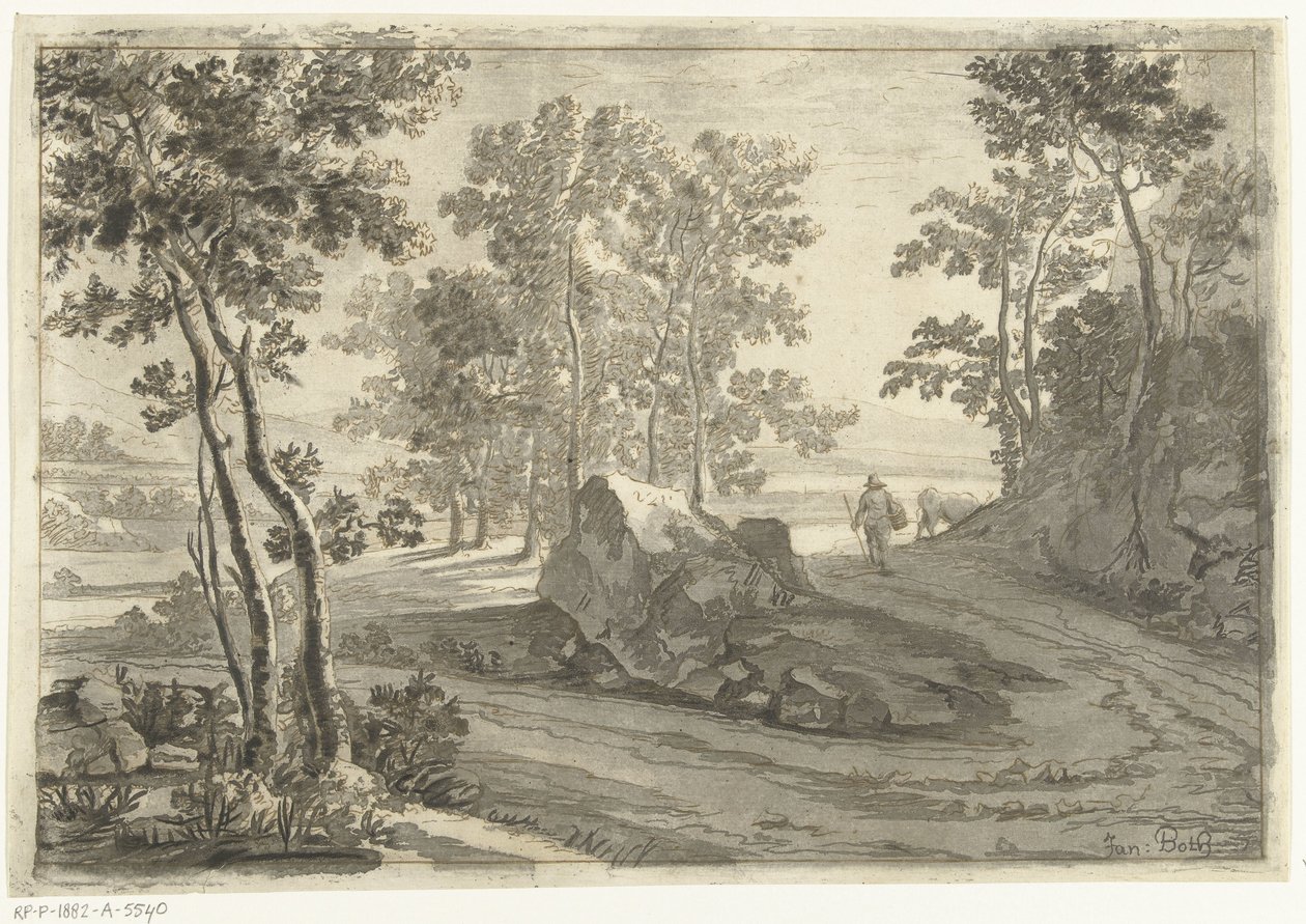 Skoglandskap med fører av Cornelis Brouwer