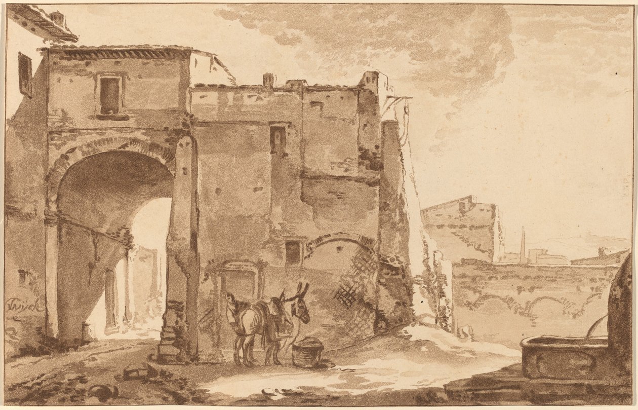 Gateway with Traveler and Mule, 1781, publisert 1782. av Cornelis Brouwer