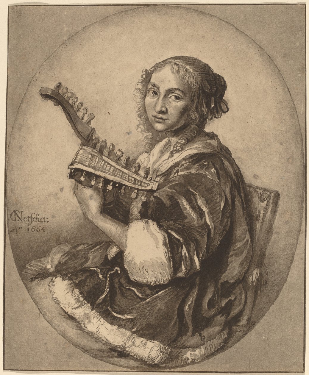 Dame med dobbelthodet lut, 1781. av Cornelis Brouwer
