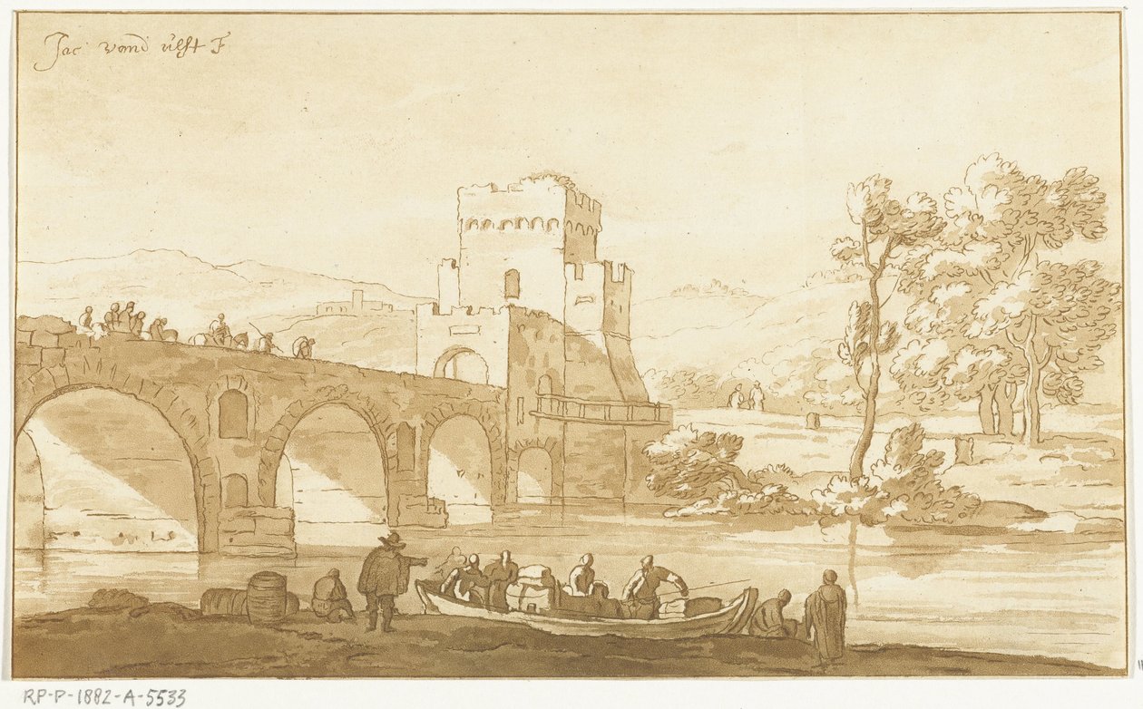 Ponte Molle nær Roma av Cornelis Brouwer