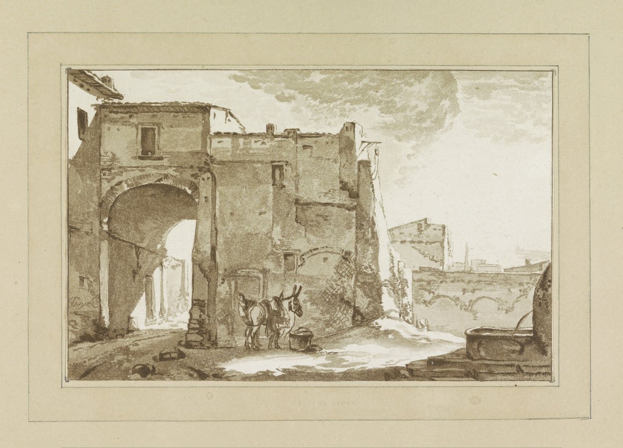 Port med reisende og muldyr av Cornelis Brouwer