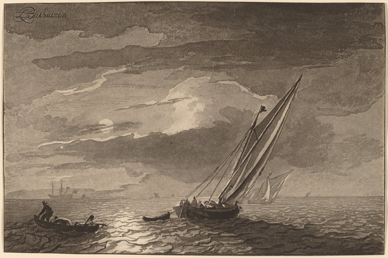 Seascape with Full Moon, 1779, publisert 1781. av Cornelis Brouwer
